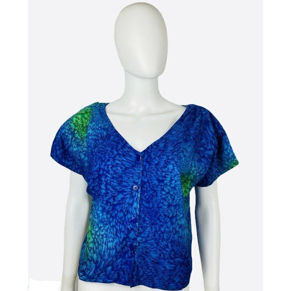 Vintage 90s Rima Hawaiian Crop Top Feathers Petals